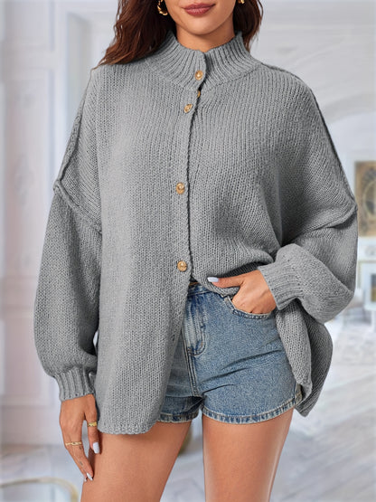 Women'S Fall Oversized Cardigan, Button Chunky Knit With Long Lantern Sleeves – Cozy Sweater Coat