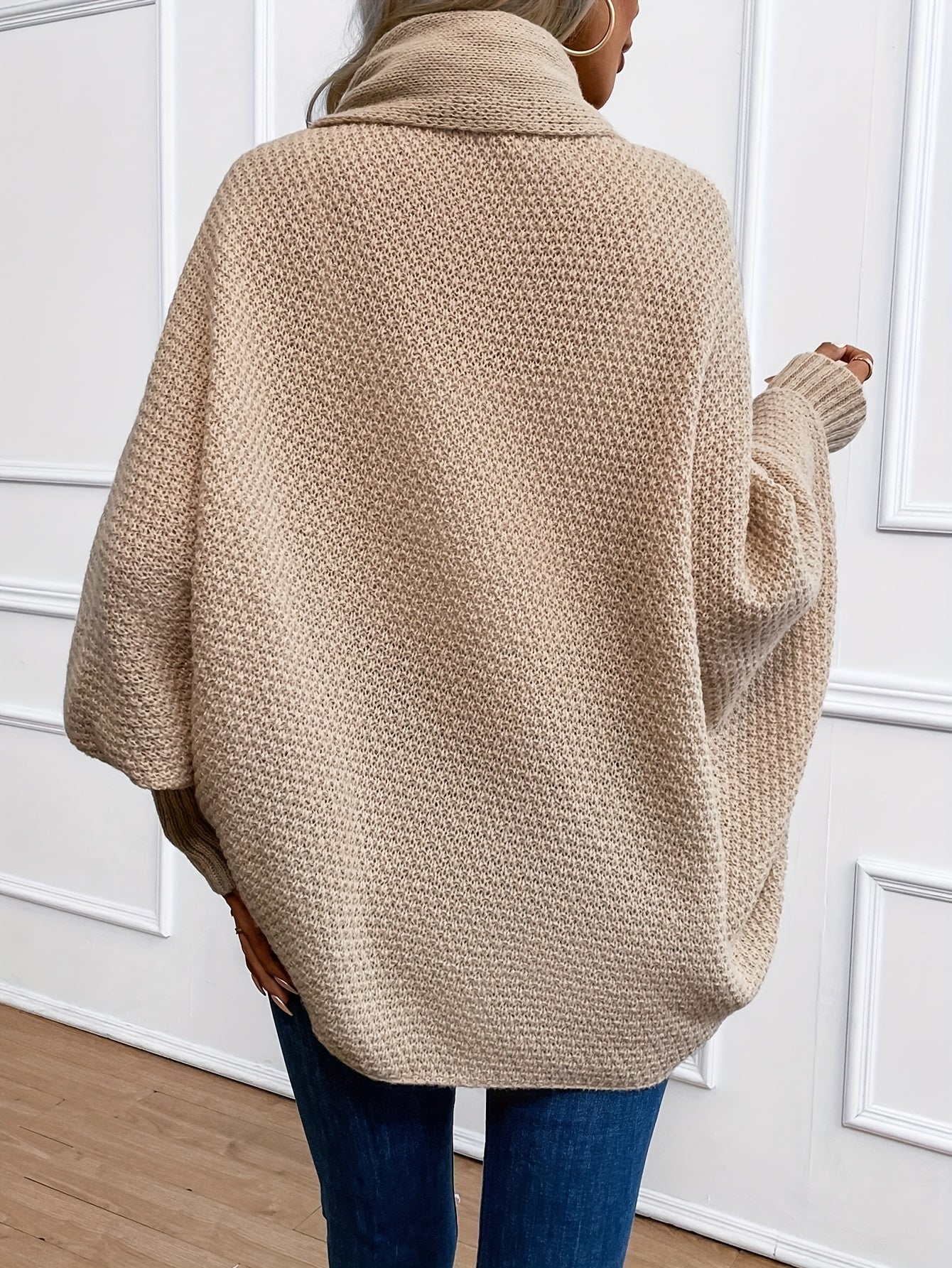 [Elegant Cardigan] Lightweight Polyester Elegant Women's Solid Color Bell Sleeve Cardigan | Contrast Collar, Perfect for Spring/Fall & Winter, Autumn Winter Fashion