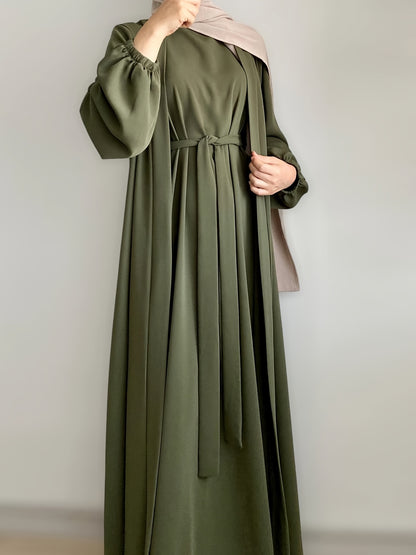One set of sleeveless innerwear and outerwear combination in solid color, Elegant Casual polyester (polyester CEY breathable fabric) Muslim abaya for spring/summer/fall, does not include headscarf!