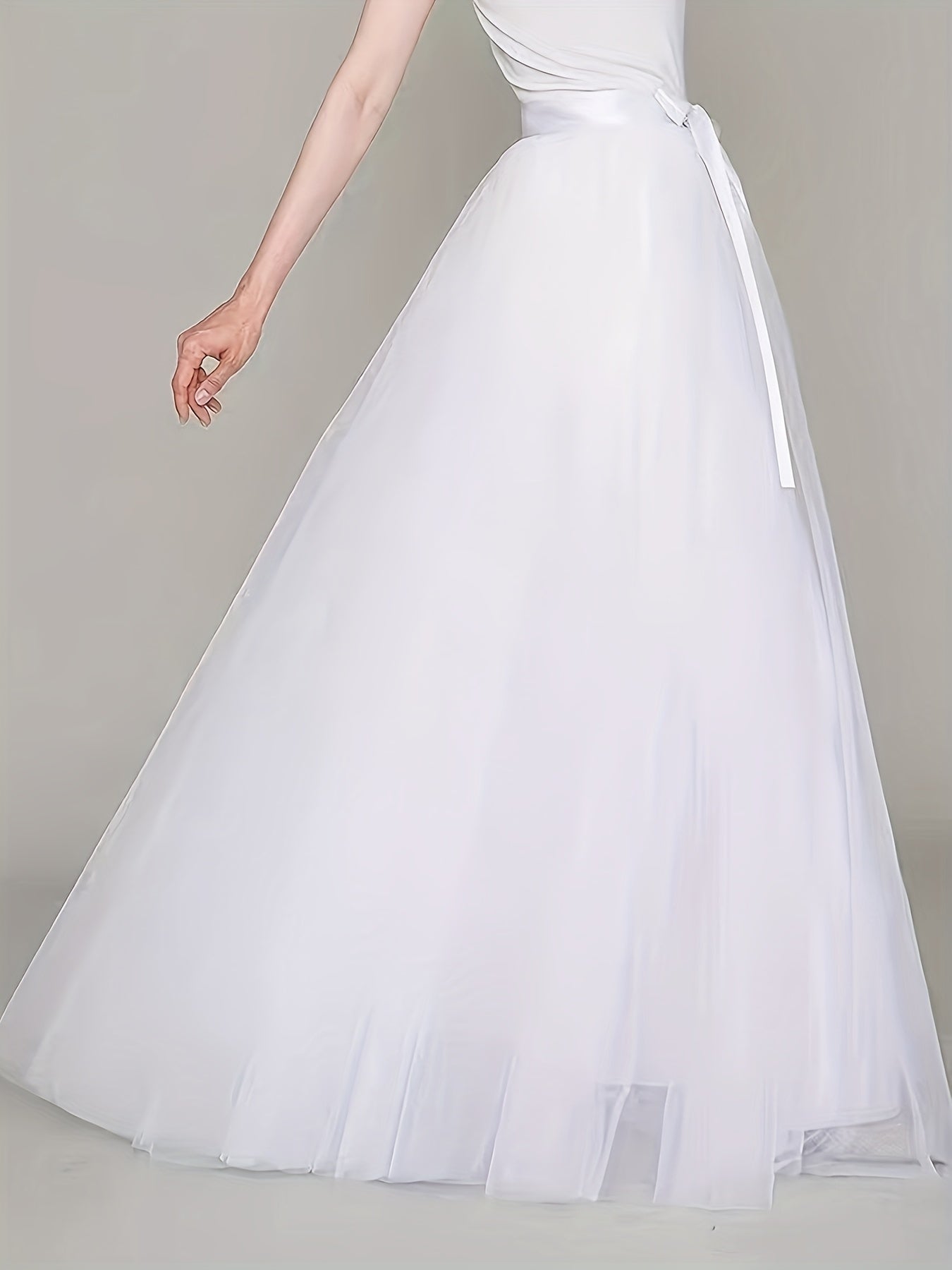 [Elegant Maxi Skirt] Red Elegant High-Waist Tulle Maxi Skirt | Asymmetrical Hem, Solid Color Polyester Lined, All-Season Mesh A-Line Skirt with Elastic Waistband, Formal Event Attire, Flowing Design, Polyester Lining