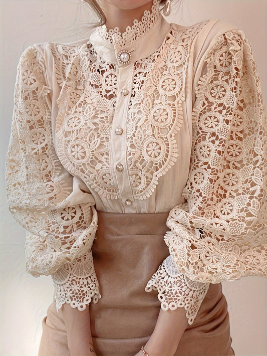 French Loose Chic Buttons, Heavy Lace, Cut-Out Floral Panels