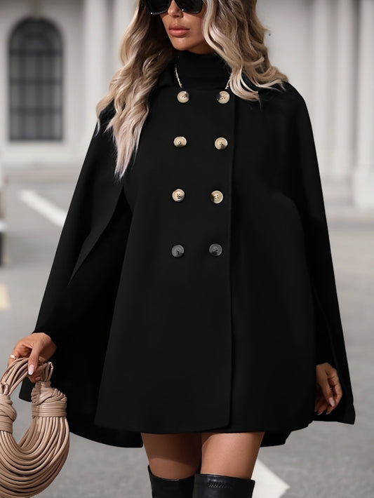 Elegant Double-Breasted Cape Sleeve Coat for Women