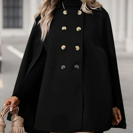 Elegant Double-Breasted Cape Sleeve Coat for Women