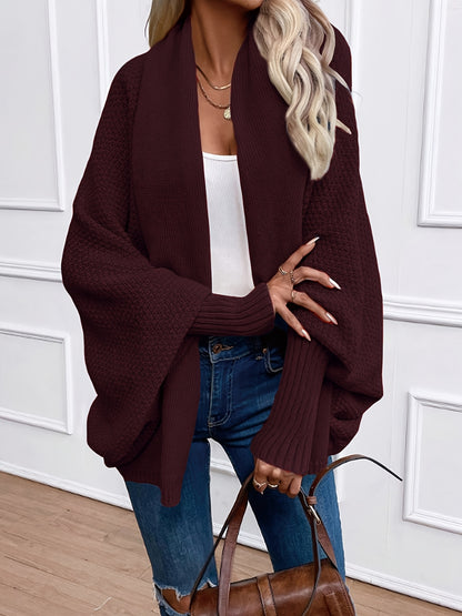 [Elegant Cardigan] Lightweight Polyester Elegant Women's Solid Color Bell Sleeve Cardigan | Contrast Collar, Perfect for Spring/Fall & Winter, Autumn Winter Fashion