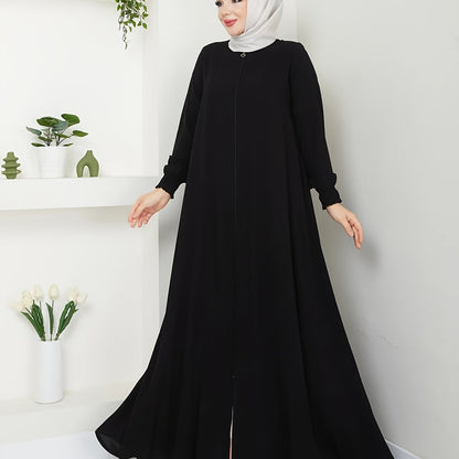 Women's Elegant Islamic Abaya Robe - Muslim Dress with Zipper Closure, Non-Stretchy Full Coverage Islamic Clothing for Everyday & Special Occasions - Modest Muslim Gown (Black) - Model 8322