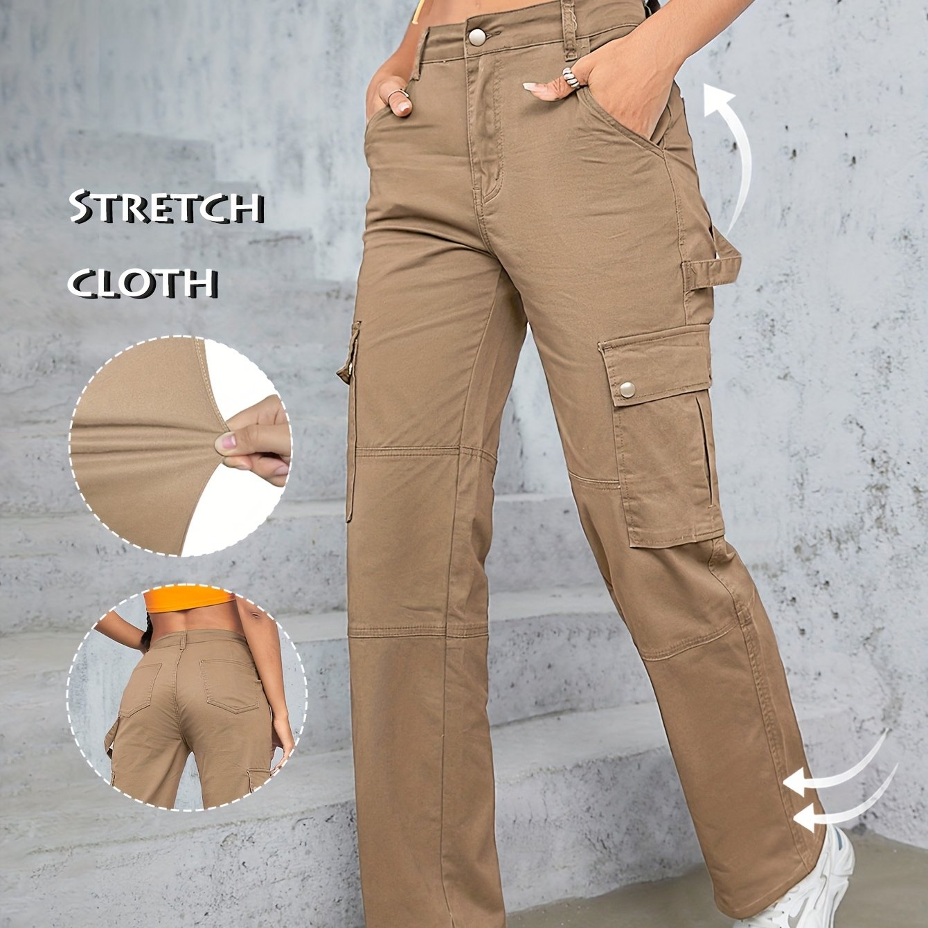 [TL812 High-Waisted Cargo Jeans] TL812 Women's High-Waisted Cargo Jeans | Stretchy Non-See-Through Olive Green Y2K Retro Streetwear Pants with Multiple Utility Pockets | Wide-Leg Fit for Concerts, Festivals, Everyday | Machin