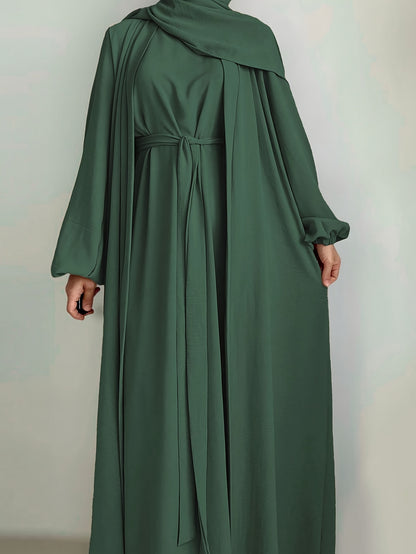 One set of sleeveless innerwear and outerwear combination in solid color, Elegant Casual polyester (polyester CEY breathable fabric) Muslim abaya for spring/summer/fall, does not include headscarf!