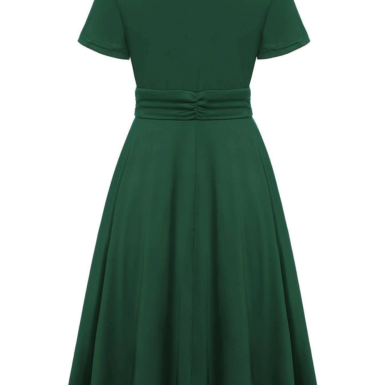 Plus Size Elegant V-Neck Belted Midi Dress with Flowy Hem