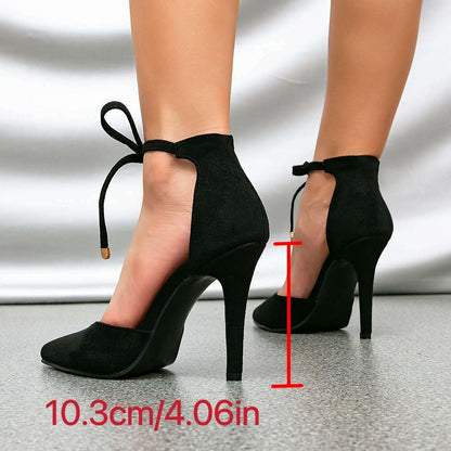 Chic Black Velvet Stiletto Heels for Women - Sexy Pointed Toe with Cross Strap, Versatile High Heel Pumps for All Seasons, Low Heel Dress Shoes
