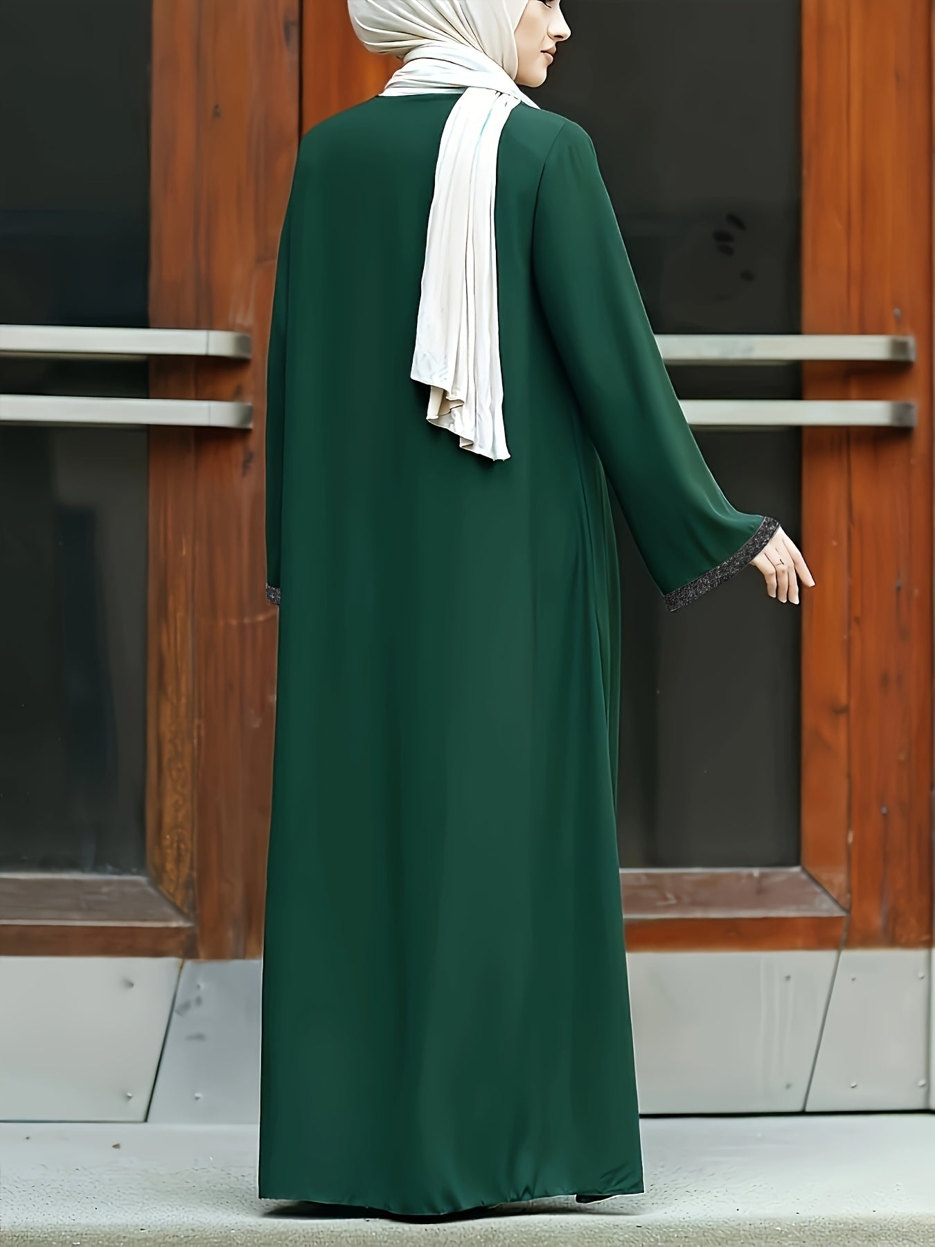 [Elegant Long Tassel Robe] Polyester Elegant Long Tassel Robe - Rhinestone Detail, Zip Closure, Machine Washable, Solid Color, Middle Eastern Style
