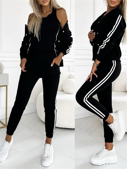3pcs Matching Set – Jacket, Tank Top & Cuffed Pants