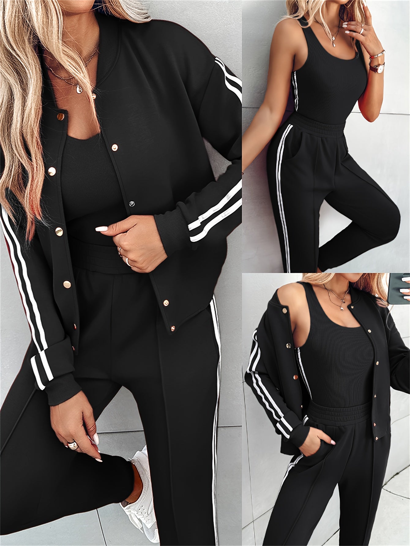 3pcs Matching Set – Jacket, Tank Top & Cuffed Pants