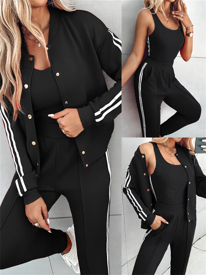 3pcs Matching Set – Jacket, Tank Top & Cuffed Pants