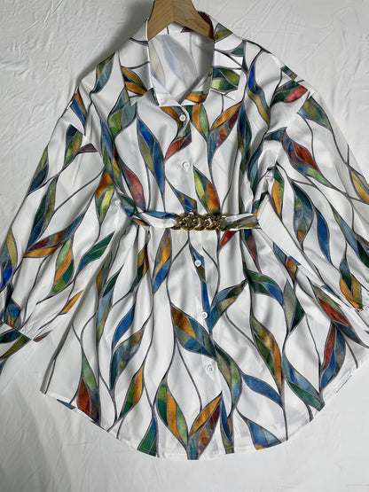 Loose Long-sleeved Casual Retro Style Women'S Top For Going Out; Fashionable Shirt With A Belt