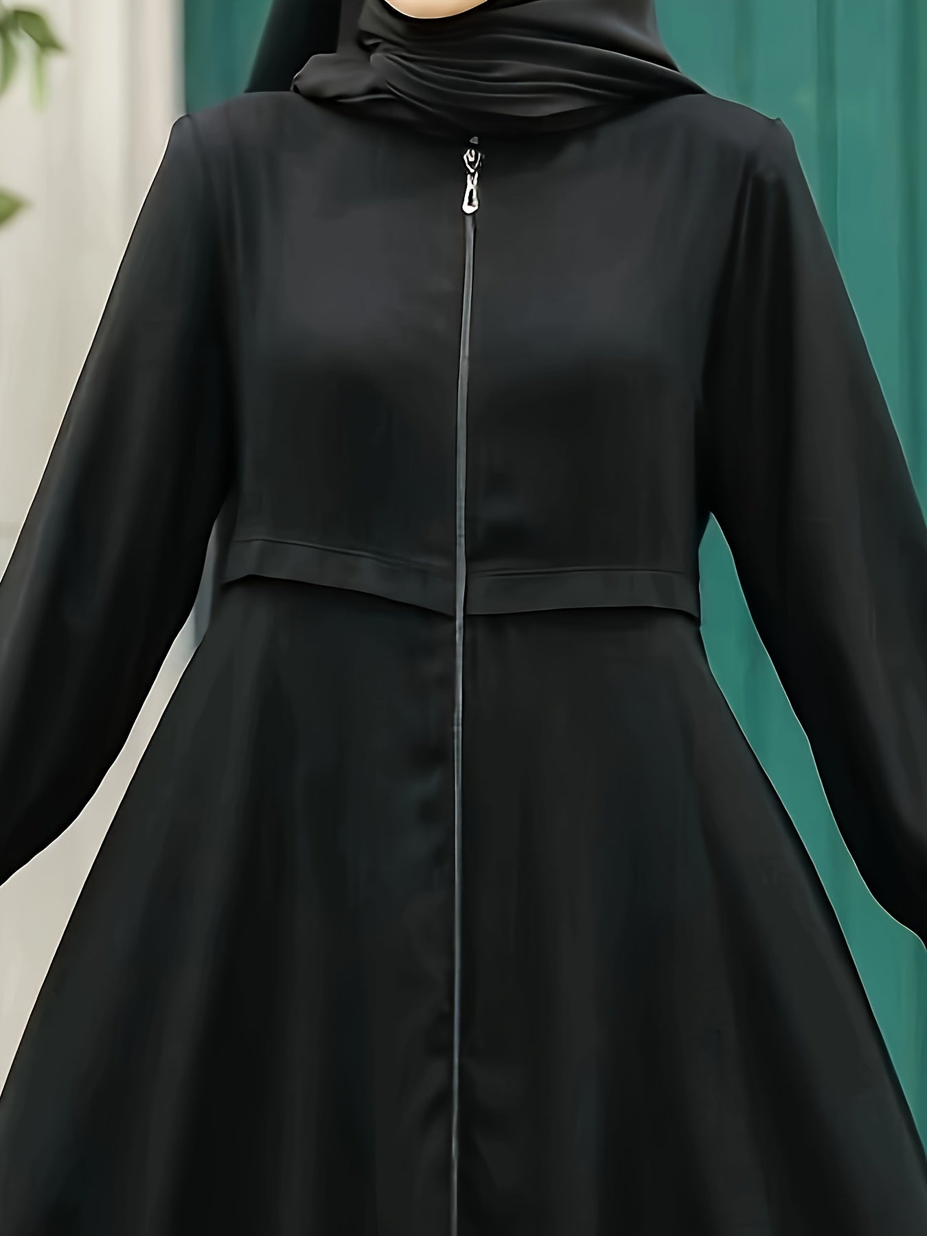 Elegant Zippered Long Robe 8033-1 for Women, 100% Polyester Solid Color, All-Season Long-Length Dress with Zipper Detail, Woven Fabric, 130g/m² Weight
