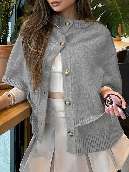 Women's Elegant Soft Pink Oversized Cape Cardigan - Fall Winter Sweater Coat with Button Front Closure, Long Sleeve Crew Neck & H-Line Silhouette, Medium Stretch for Casual to Formal Outfits