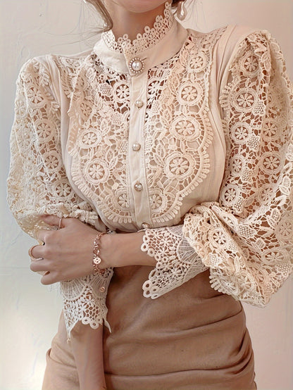 French Loose Chic Buttons, Heavy Lace, Cut-Out Floral Panels