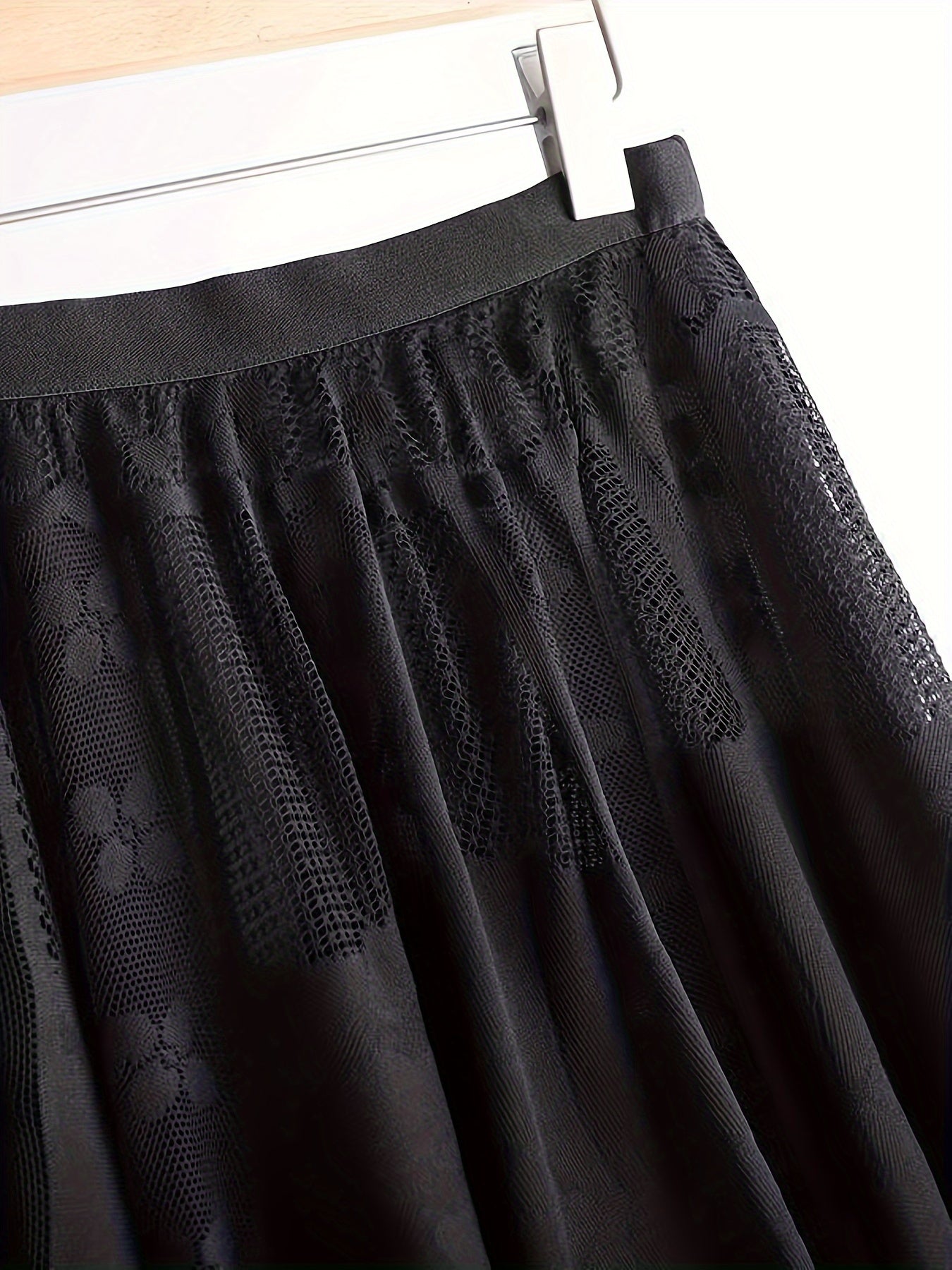 Elegant Women's A-Line Lace Skirt - Long Pleated Design with Intricate Floral Patterns, Lightweight Polyester, Ideal for Spring/Summer/Fall Events, Spring Summer Fashion|Aline Skirt|Polyester Fabric