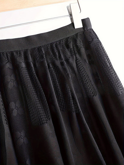 Elegant Women's A-Line Lace Skirt - Long Pleated Design with Intricate Floral Patterns, Lightweight Polyester, Ideal for Spring/Summer/Fall Events, Spring Summer Fashion|Aline Skirt|Polyester Fabric