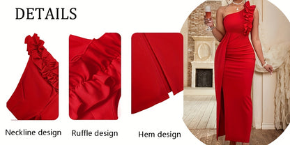 Women'S Elegant Formal Party dress - Sleeveless One-Shoulder Evening gown, Bodycon Fit with Asymmetric Neckline, Red Formal event dress for Women - Perfect for Valentine's, Galas, Proms, Weddings - Sophisticated Party Outfit,