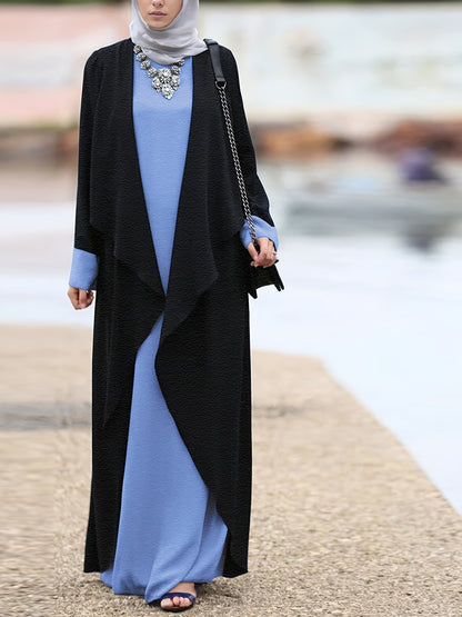 Women's Muslim Long Dress Set - Solid Color, Two-Piece, Includes Robe Jacket