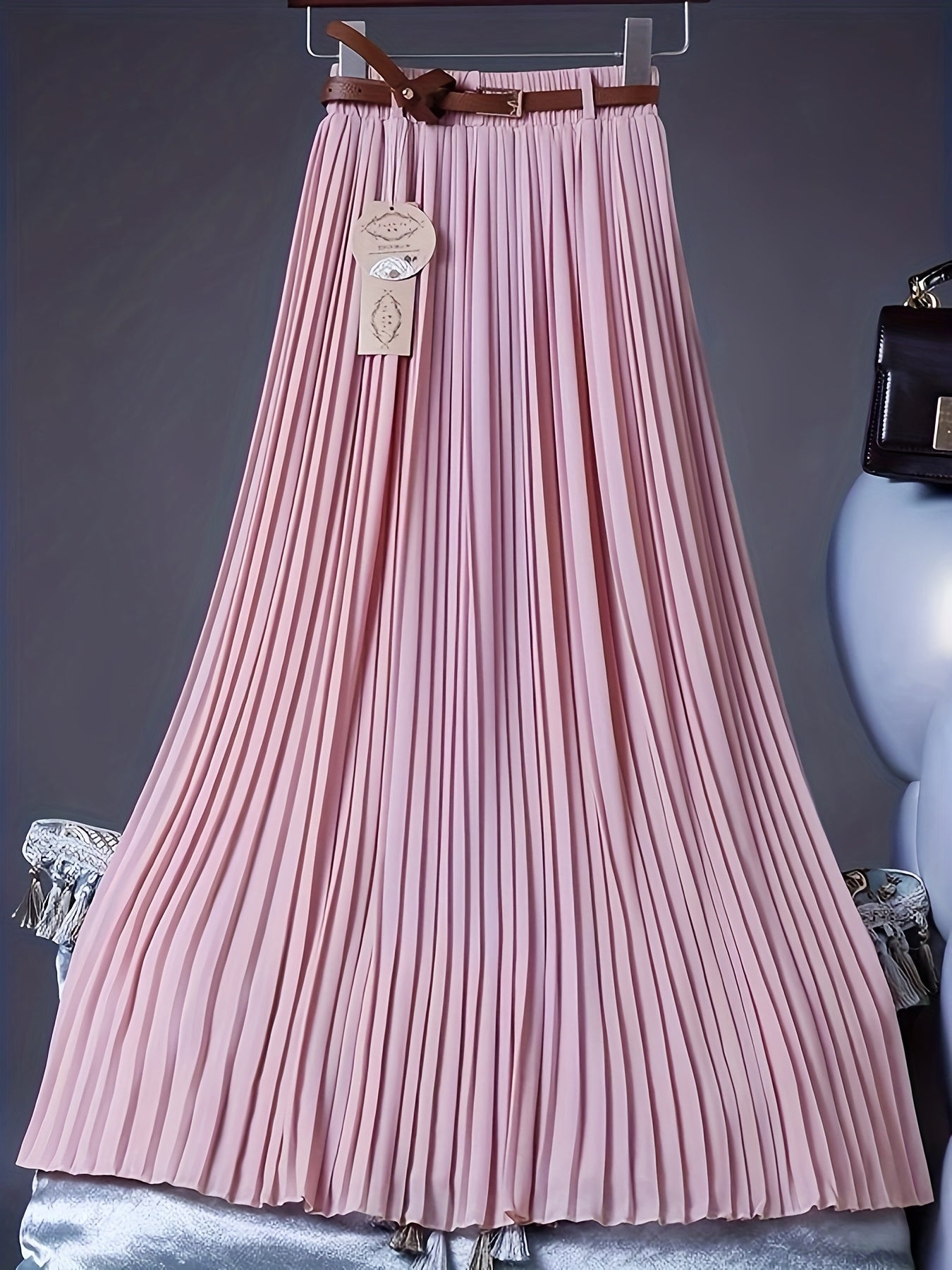 [Chic Pleated] High-Waisted Flowy Chiffon Skirt A-Line Midi Long Dress for Women