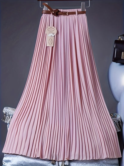 [Chic Pleated] High-Waisted Flowy Chiffon Skirt A-Line Midi Long Dress for Women