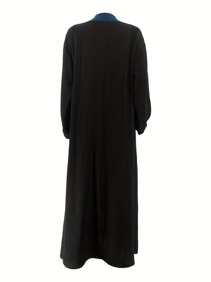 [Polyester Elegant Dress] Elegant Middle Eastern Muslim Style Long Sleeveless Dress with Belt | Polyester Fabric, Solid Color, Casual Fashion, All-Season Wear, Includes Contrast Color Long Jacket, No Headscarf