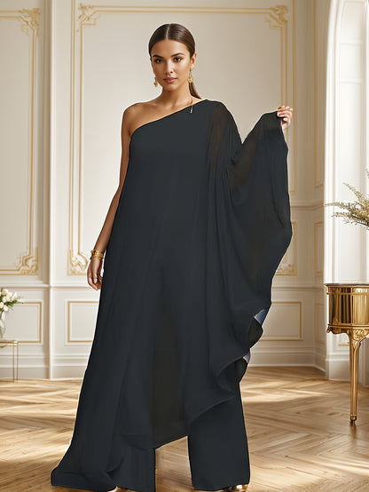 PORRCEY Sexy Single Shoulder Ruffled Sleeveless Solid Color Patchwork Elastic Jumpsuit