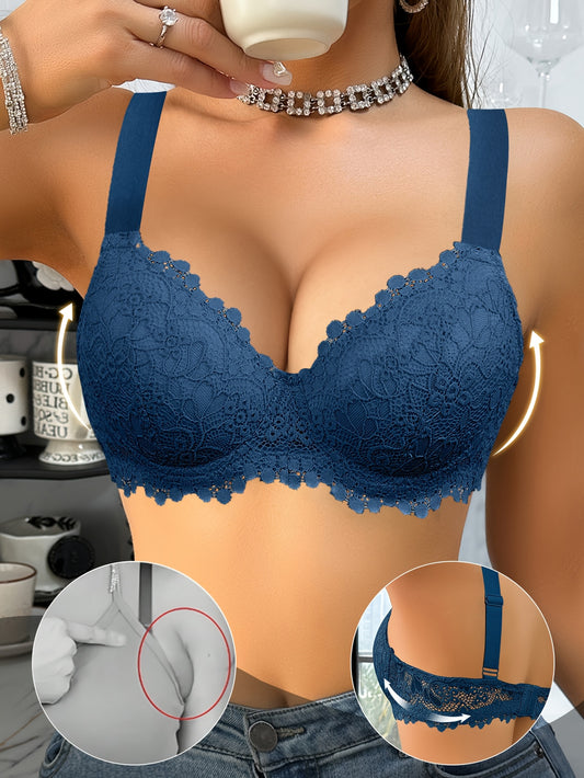[Sexy Floral Lace Bustiers] 4pcs Women's Sexy Floral Lace Bustiers | Steel Cup Form, Non-Removable Pads, Wide Shoulder Straps - Romantic Style Comfort Support, Hand Wash Only, Solid Color for Everyday & Special Occasions