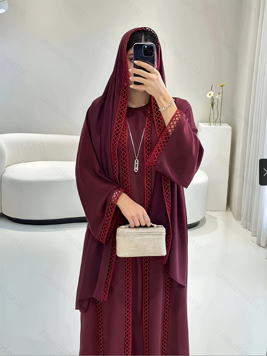 Open robe set with lace, sleeveless slip dress and chiffon headscarf - lightweight, simple, and breathable, suitable for spring and summer