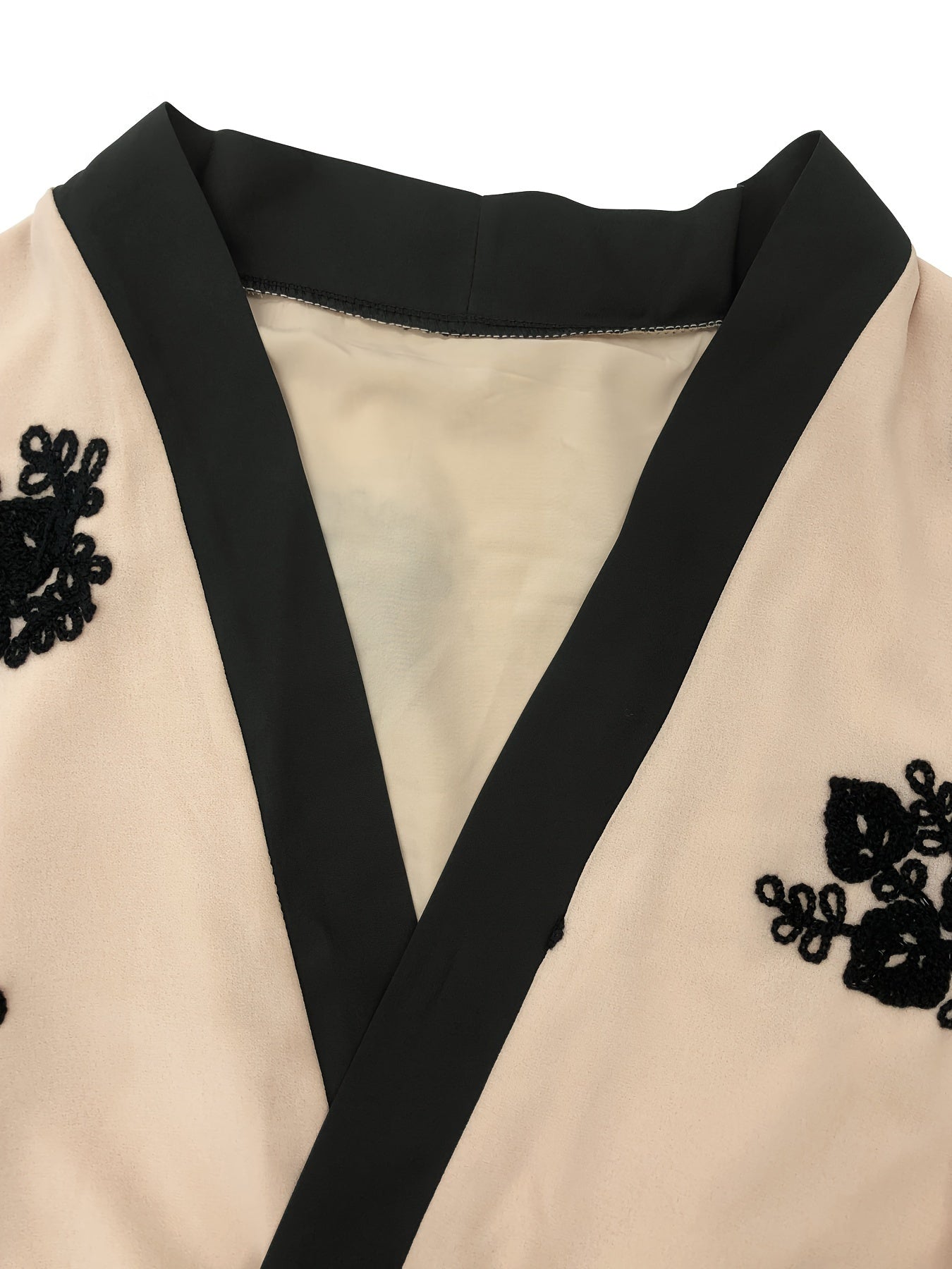 Ramadan Floral Charm - Crew Neck Long Sleeve Kaftan Abaya Dress with Belted Waist - A Stylish Casual Choice for Women, Hijab-Free