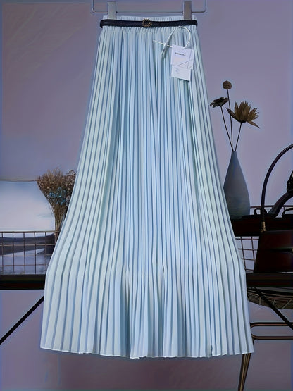 [Chic Pleated] High-Waisted Flowy Chiffon Skirt A-Line Midi Long Dress for Women