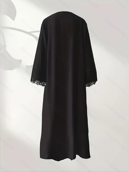 Open Robe Set with Lace, Sleeveless Vest Dress 2pcs - Lightweight, Simple and Breathable, Suitable for Spring/Summer