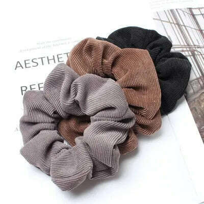 Cord Scrunchie Autumn Winter Corduroy Solid Fabric Scrunchies Set Elastic Hair Bands Fashion Ponytail Hair Tie Rope Headwear 3PK - D&M Boutique