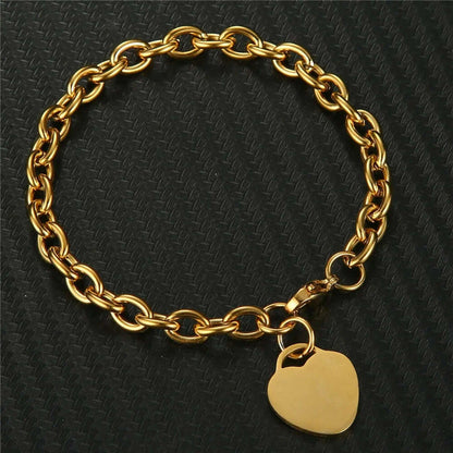 Classic Stainless Steel Toggle Bracelets Thick Chain Love Heart Charm Bracelet For Women Girls New Bracelets Trendy Jewelry