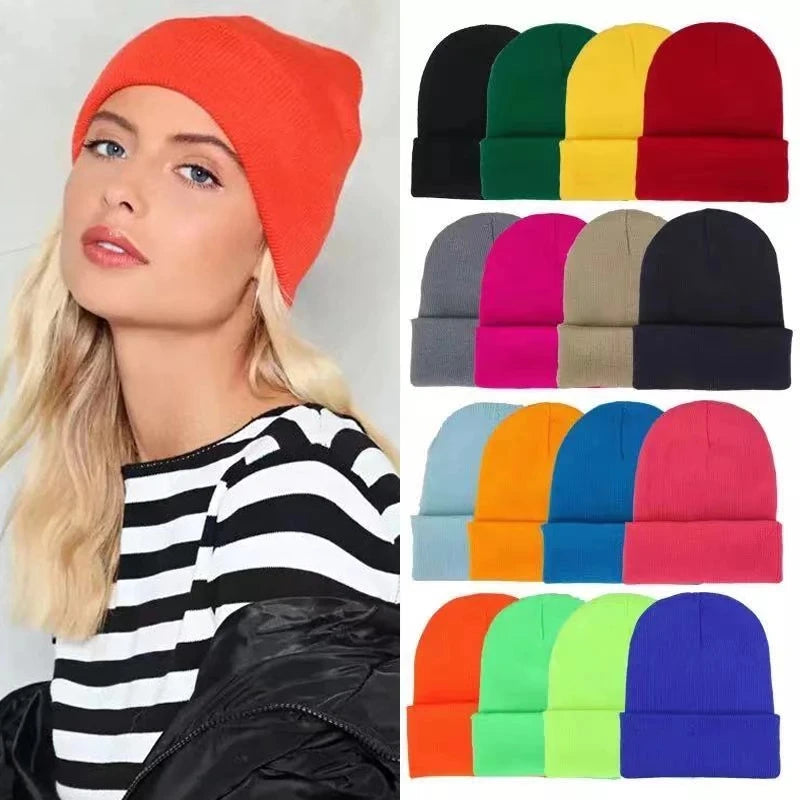 Fashion Solid Color Knitted Beanies Hat Winter Warm Ski Hats Men Women Multicolor Skullies Caps Soft Elastic Cap Sport Bonnet