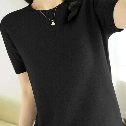 New Short-Sleeved Knit T-Shirt Women O-Neck Pullover Top - D&M Boutique 