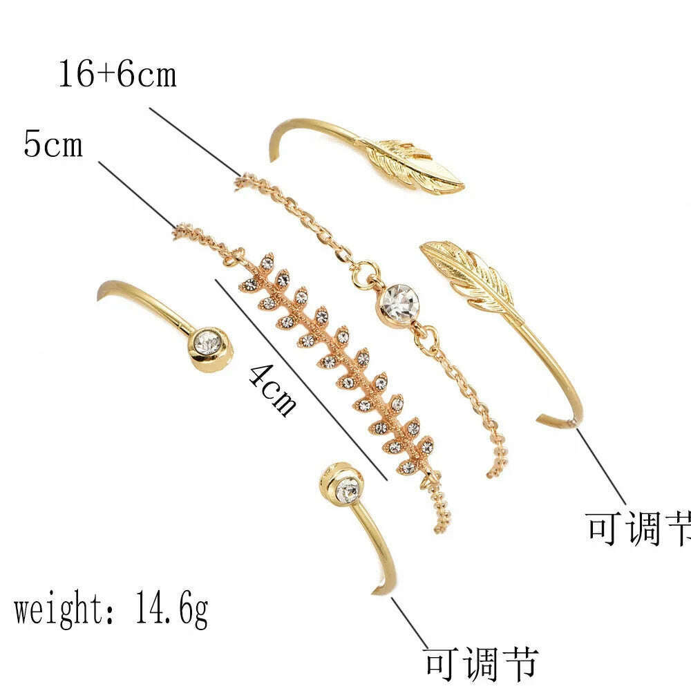 Punk Charm Bracelet Bracelet Fashion New Temperament Popular Jewelry Leaf Crystal Women's 4-piece Set Bracelet Wholesale - D&M Boutique