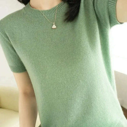New Short-Sleeved Knit T-Shirt Women O-Neck Pullover Top - D&M Boutique 