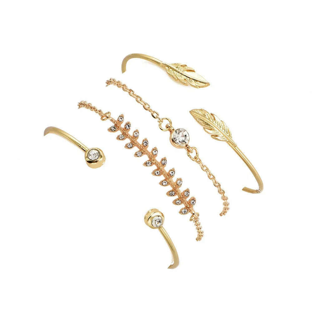 Punk Charm Bracelet Bracelet Fashion New Temperament Popular Jewelry Leaf Crystal Women's 4-piece Set Bracelet Wholesale - D&M Boutique