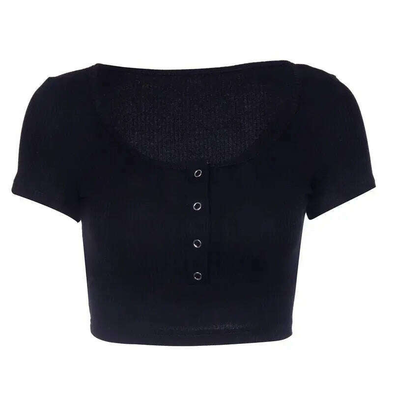 V-Neck Button Crop Top: Slim Fit Summer Tee - D&M Boutique 