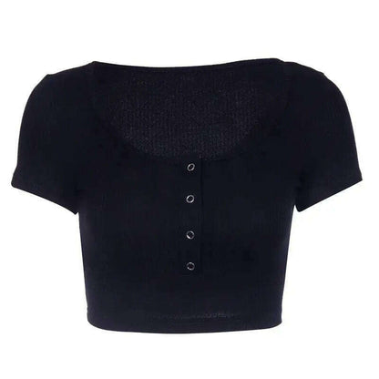V-Neck Button Crop Top: Slim Fit Summer Tee - D&M Boutique 