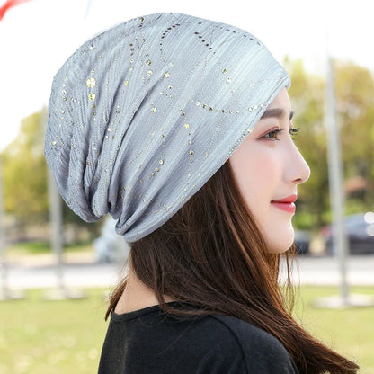 Women Summer Lace Rhinestone Breathable Sunscreen Sun Hat Female Fashion Spring Autumn Windproof Warm Black Cap Headscarf K39