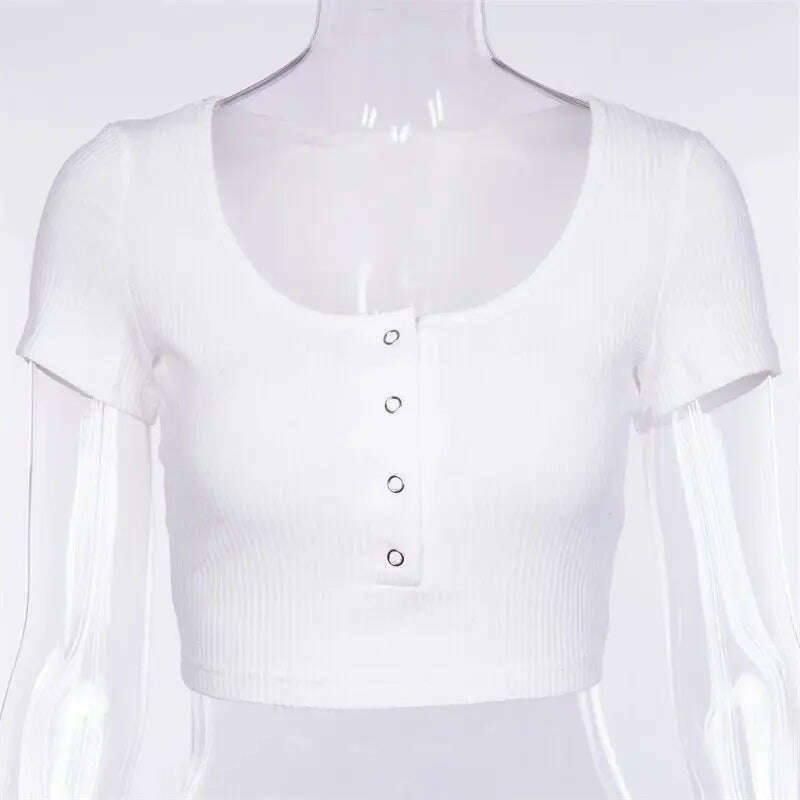 V-Neck Button Crop Top: Slim Fit Summer Tee - D&M Boutique 