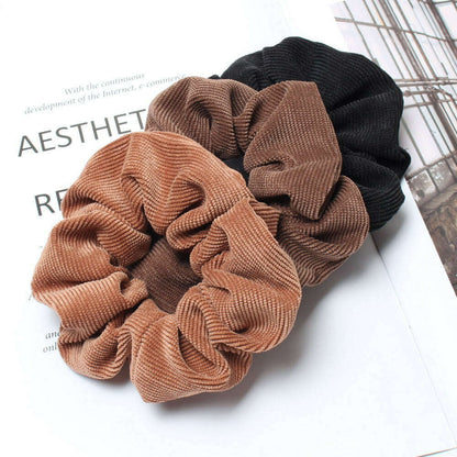 Cord Scrunchie Autumn Winter Corduroy Solid Fabric Scrunchies Set Elastic Hair Bands Fashion Ponytail Hair Tie Rope Headwear 3PK