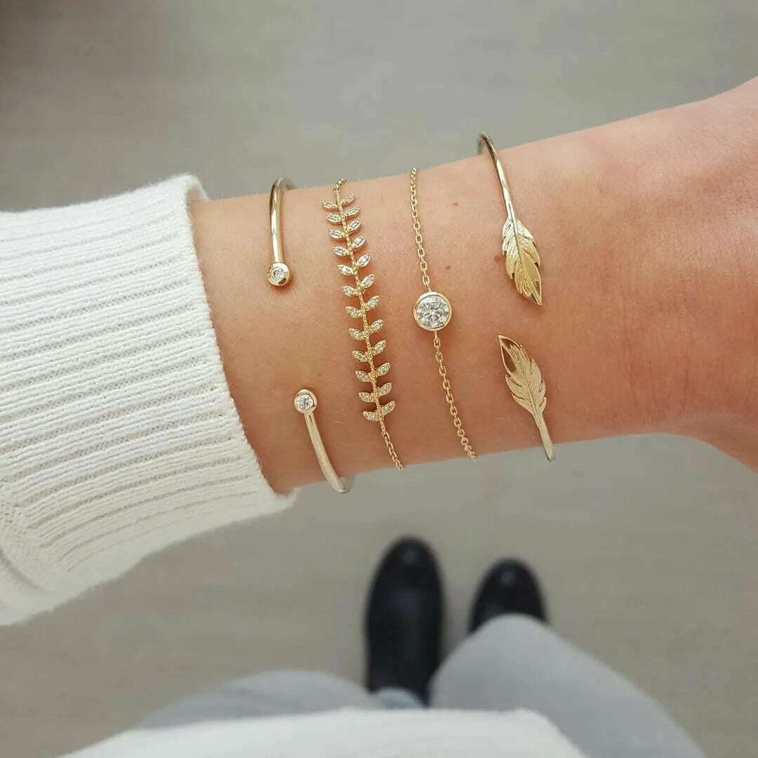 Punk Charm Bracelet Bracelet Fashion New Temperament Popular Jewelry Leaf Crystal Women's 4-piece Set Bracelet Wholesale - D&M Boutique