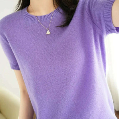 New Short-Sleeved Knit T-Shirt Women O-Neck Pullover Top - D&M Boutique 