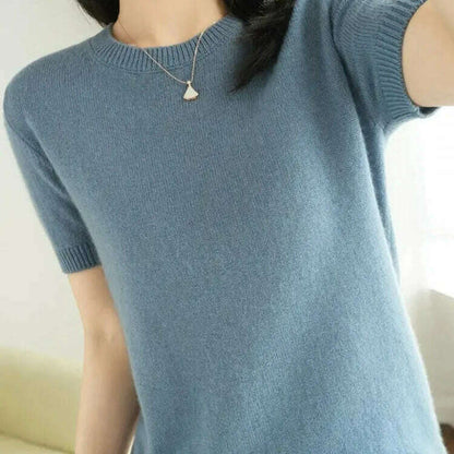 New Short-Sleeved Knit T-Shirt Women O-Neck Pullover Top - D&M Boutique 