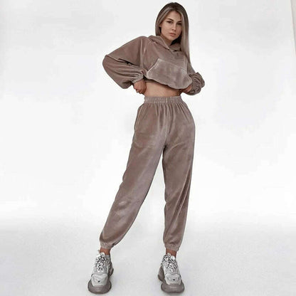 2025 Autumn Winter Women's Velvet Hoodie & Elastic Pants Set